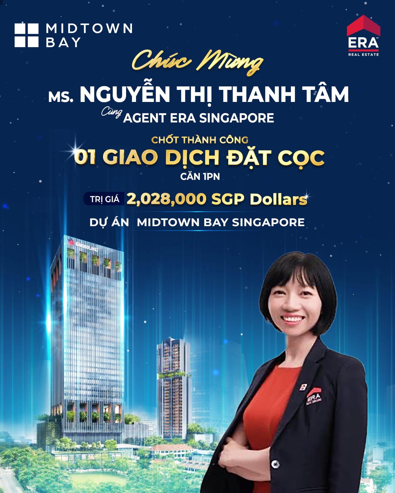 Read more about the article Chúc mừng Ms. Nguyễn Thị Thanh Tâm – Head của ERA TARA Division chốt cọc thành công dự án MIDTOWN BAY, Singapore